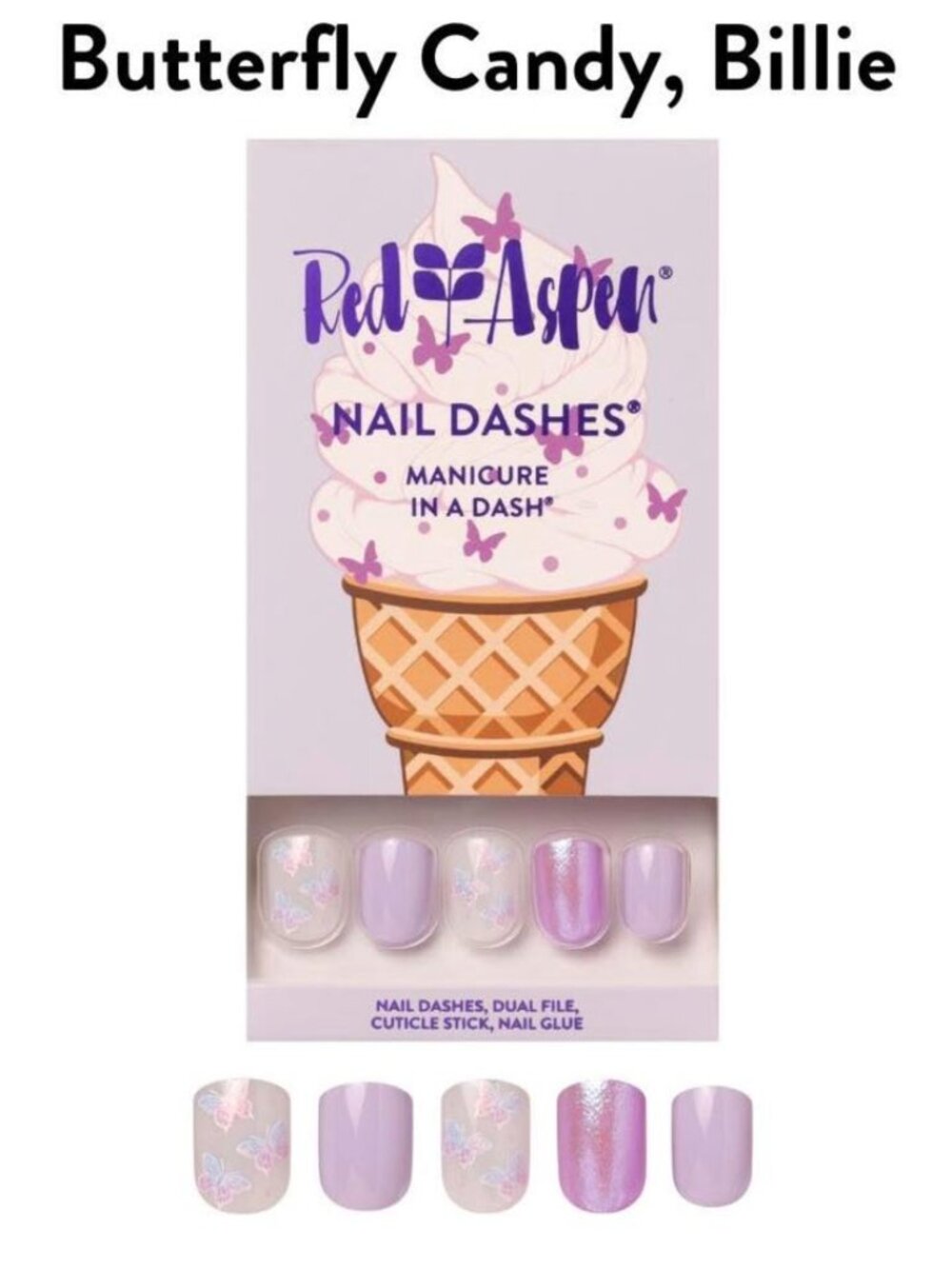 Red Aspen Nail Dashes – “Butterfly Candy, Billie” – Mani Mix‑Up – Short Square